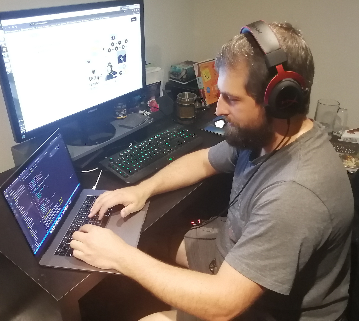 That's me - coding on my laptop